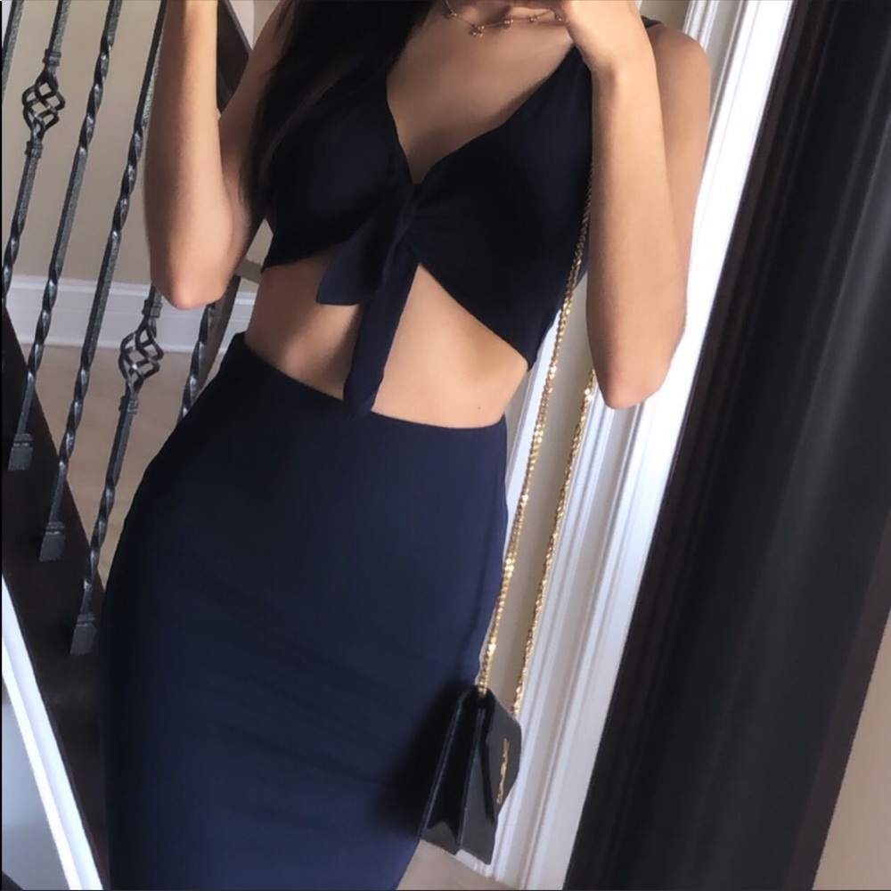 Front Tie Cropped Top and Pencil Skirt Set